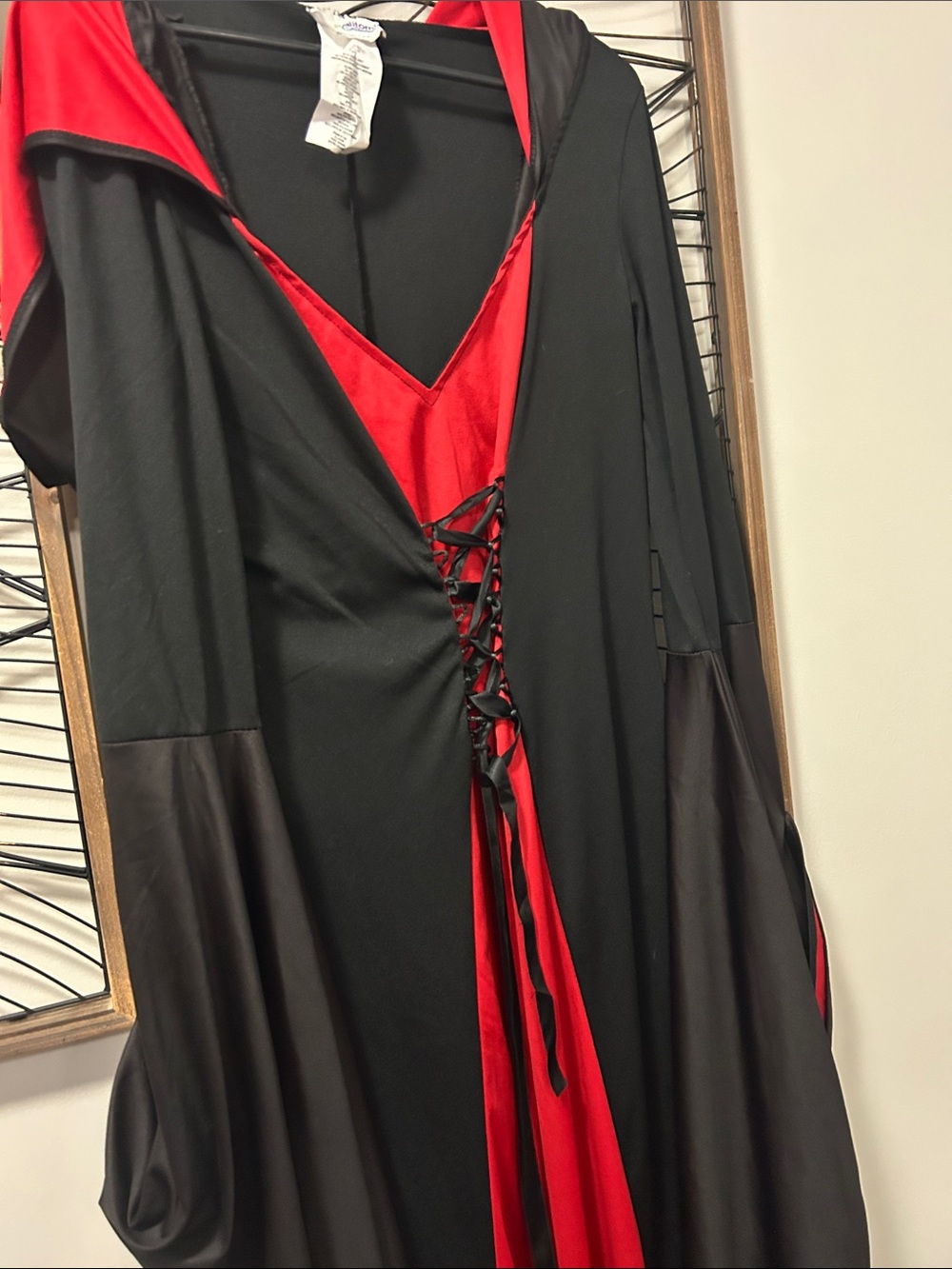 Halloween- Black & Red Lace-Up Witches dress- with hood